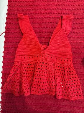 Red Crochet Peplum Top